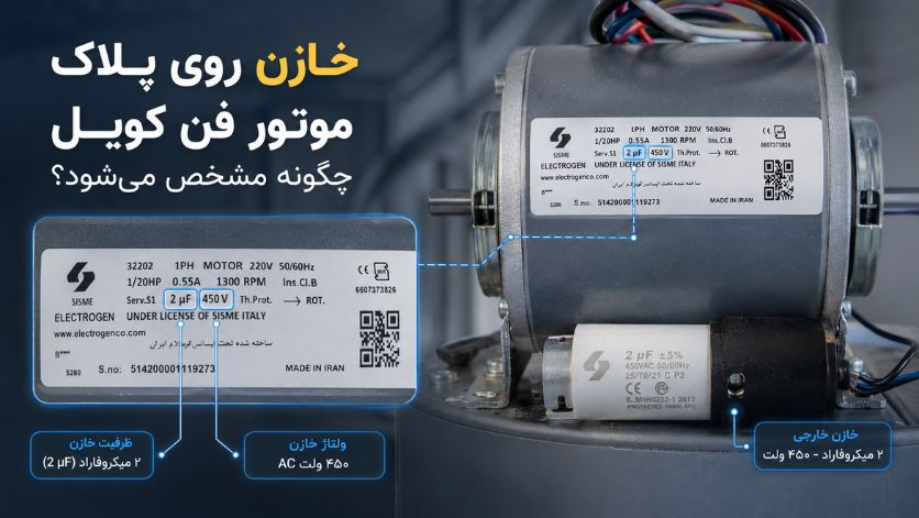 خازن روی پلاک موتور فن کویل چگونه مشخص می‌شود؟