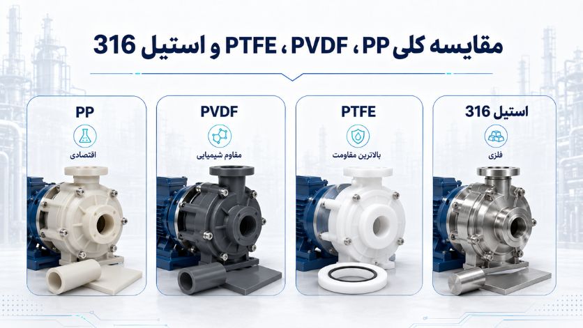 مقایسه کلی PP، PVDF، PTFE و استیل 316