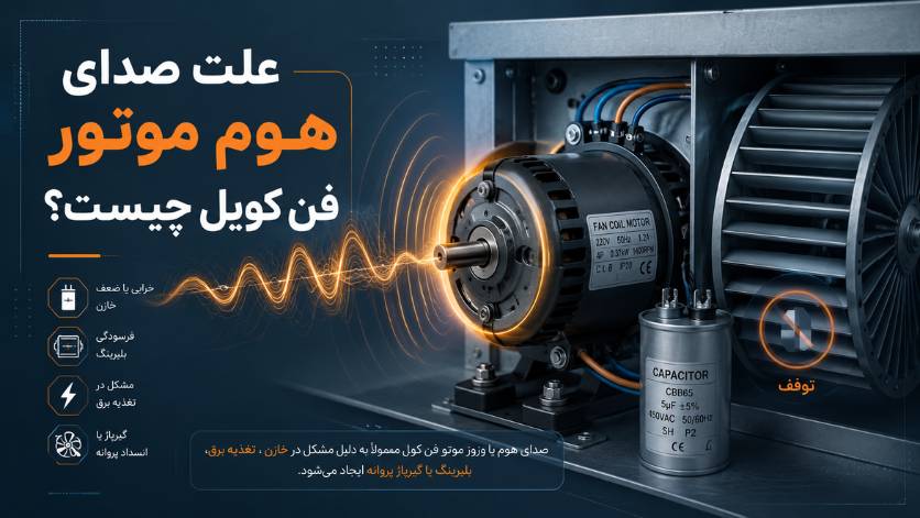 خازن موتور فن کویل چیست؟ علائم خرابی، تست و انتخاب ظرفیت مناسب 4 علت صدای هوم موتور فن کویل چیست؟