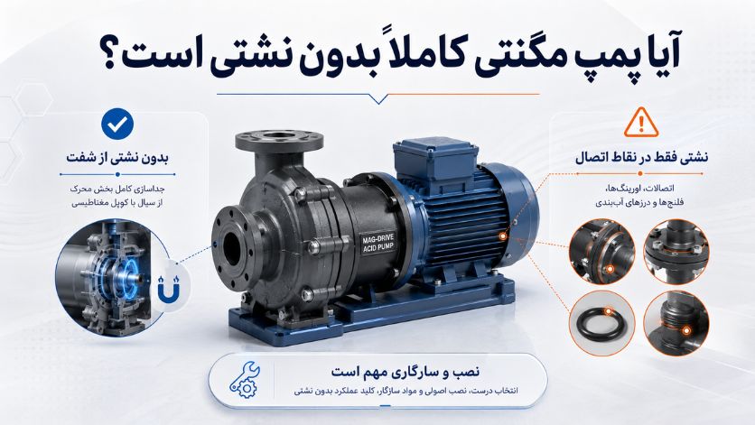 تفاوت پمپ مگنتی و پمپ پلیمری ؛ ۱۰ معیار مهم انتخاب 5 آیا پمپ مگنتی کاملاً بدون نشتی است؟