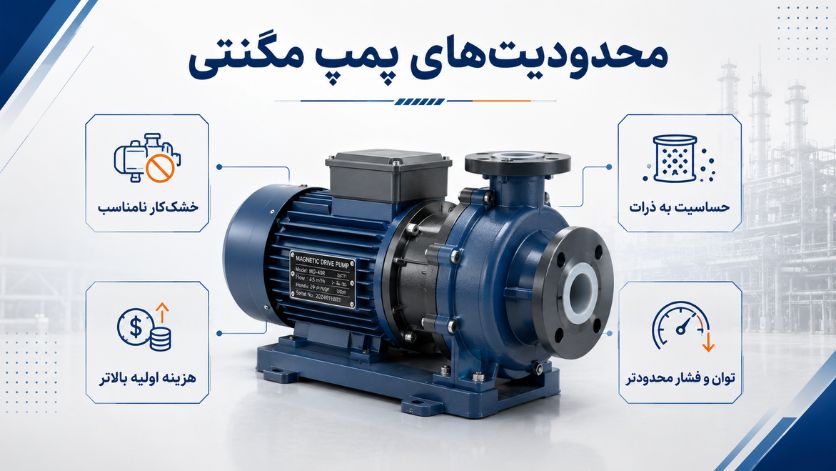 تفاوت پمپ مگنتی و پمپ پلیمری ؛ ۱۰ معیار مهم انتخاب 6 محدودیتهای پمپ مگنتی