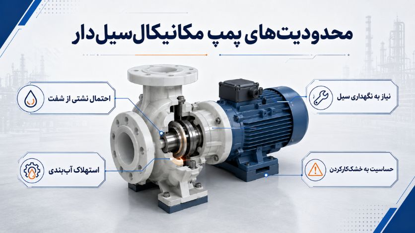 تفاوت پمپ مگنتی و پمپ پلیمری ؛ ۱۰ معیار مهم انتخاب 7 محدودیتهای پمپ مکانیکالسیلدار
